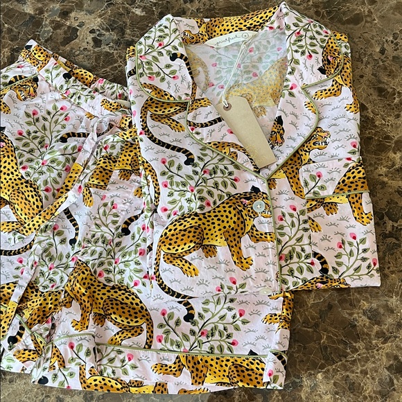 🆕 Printfresh Organic Cotton Short PJ Set Pockets S Bagheera Blush/Leopard Floral - Picture 4 of 14